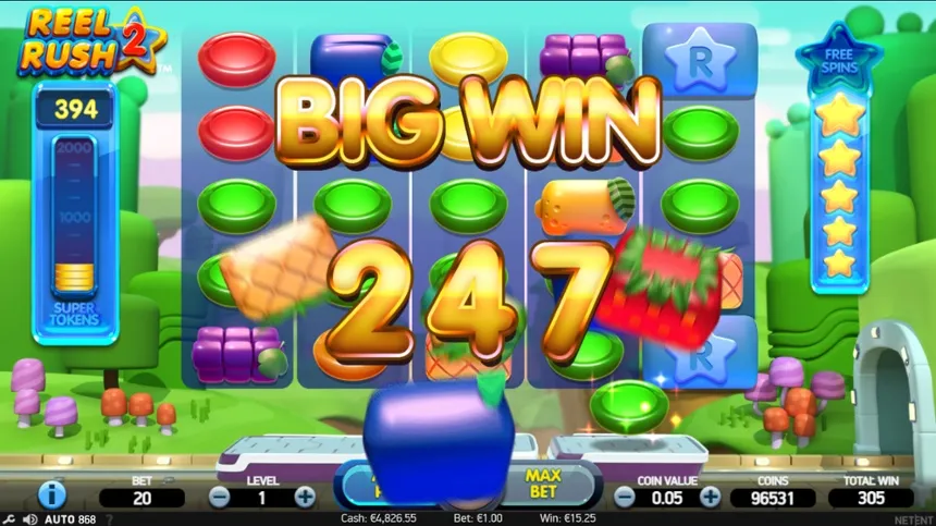 Reel Rush 2 base game big win