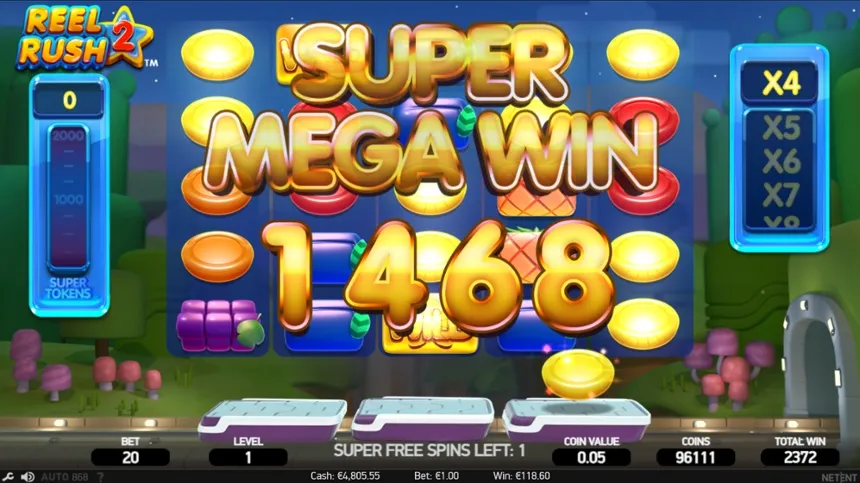 Reel Rush 2 big win in Super Free Spins